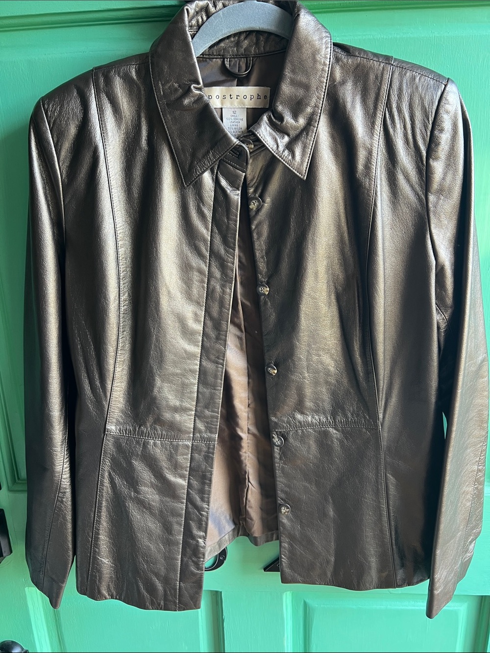 Apostrophe Bronze Metallic Genuine Leather Jacket - Size 12